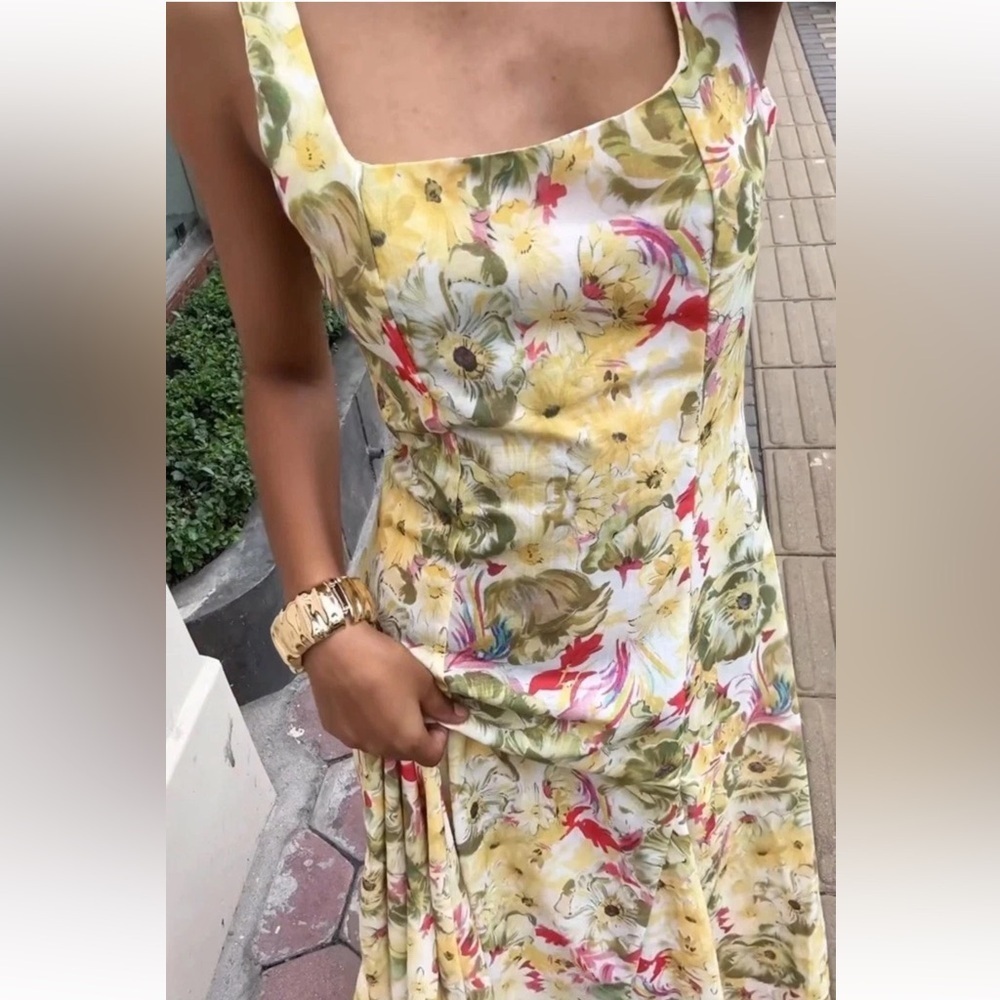 NWT Zara Linen Blend Yellow Dress ZW Collection Floral Wedding Guest M - Picture 15 of 16